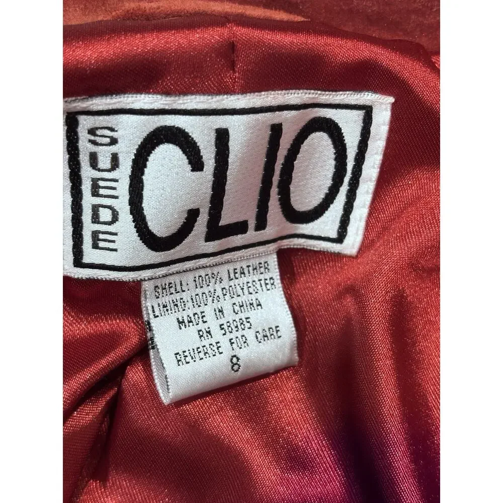 SUEDE CLO Women’s Genuine Suede Leather Jacket Rust Orange Button Front Size 8 - Picture 5 of 8